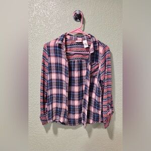 Daytrip Pink and Blue Plaid Button Down Shirt